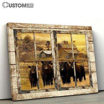 Aberdeen Angus Farm Through The Window Frame Canvas Wall Art - Bible Verse Canvas - Religious Prints