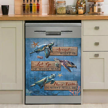 Accept What Is Let Go Sea Turtle Starfish Dishwasher Cover, Bible Verse Dishwasher Magnet Cover, Christian Inspirational Kitchen Decor