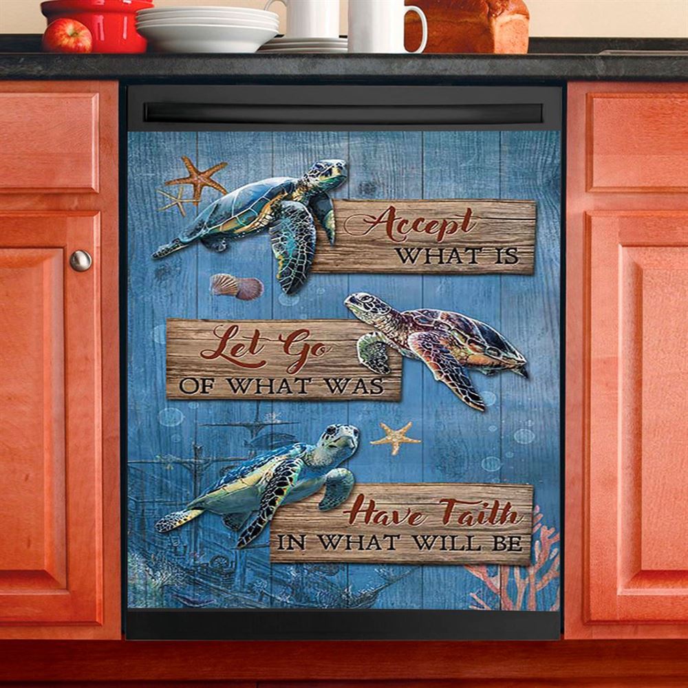 Accept What Is Let Go Sea Turtle Starfish Dishwasher Cover, Bible Verse Dishwasher Magnet Cover, Christian Inspirational Kitchen Decor