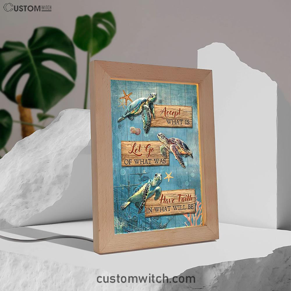 Accept What Is Let Go Sea Turtle Starfish Frame Lamp Art - Bible Verse Art - Christian Inspirational Decor