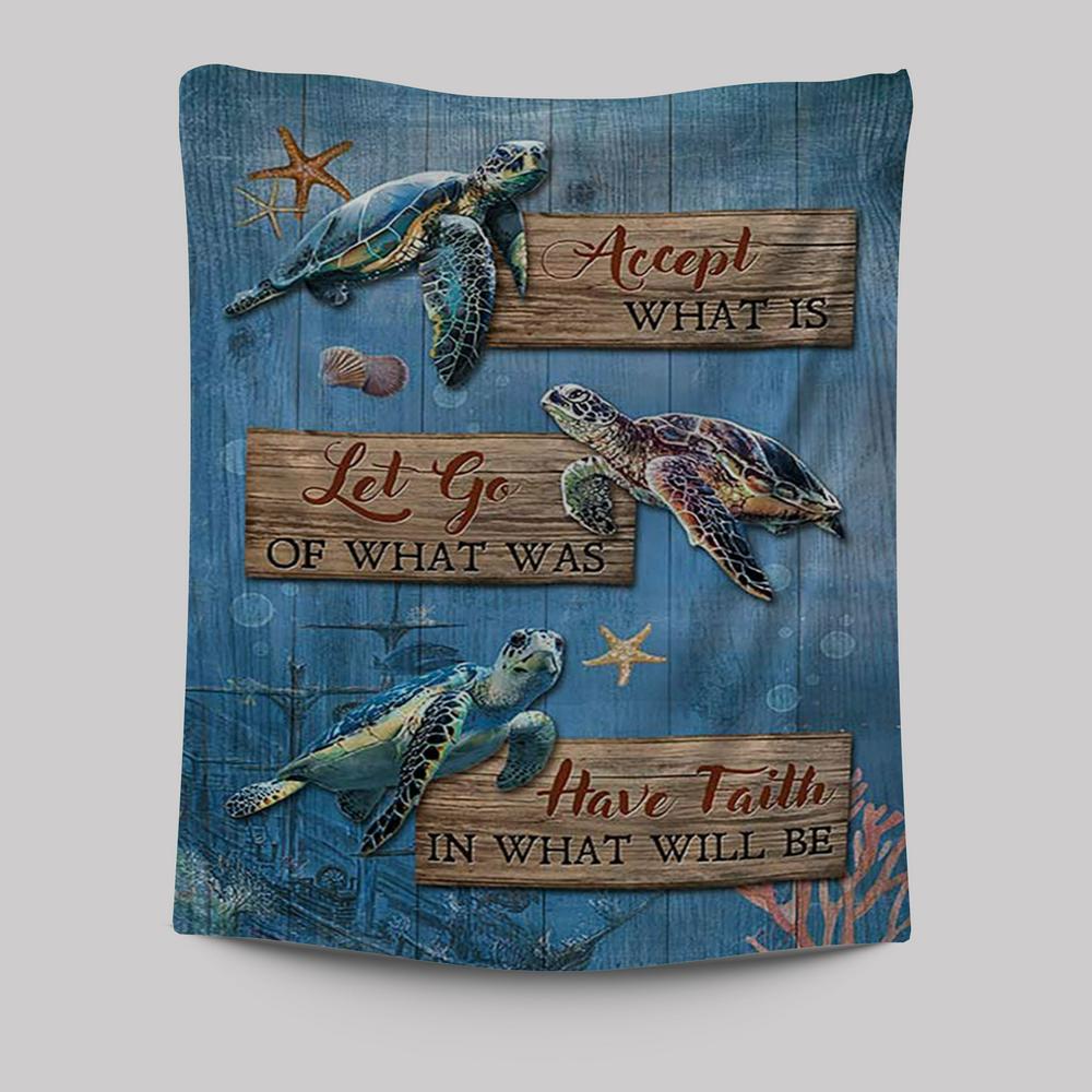 Accept What Is Let Go Sea Turtle Starfish Tapestry Art - Bible Verse Wall Art - Christian Inspirational Wall Decor