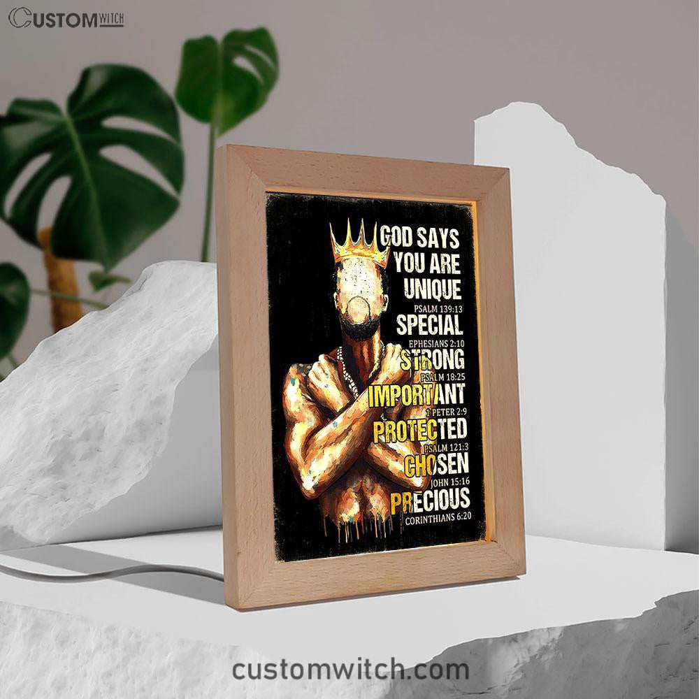African American God Says You Are Frame Lamp Art - Christian Night Light Decor