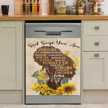 African American God Says You Are Sunflower Dishwasher Cover, Bible Verse Dishwasher Magnet Cover, Scripture Kitchen Decor
