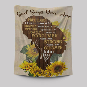 African American God Says You Are Sunflower Tapestry Prints - Bible Verse Wall Decor - Scripture Wall Art