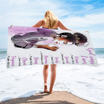 African American Women God Says I Am Beach Towel - Motivational Beach Towel For Black Girls Teens