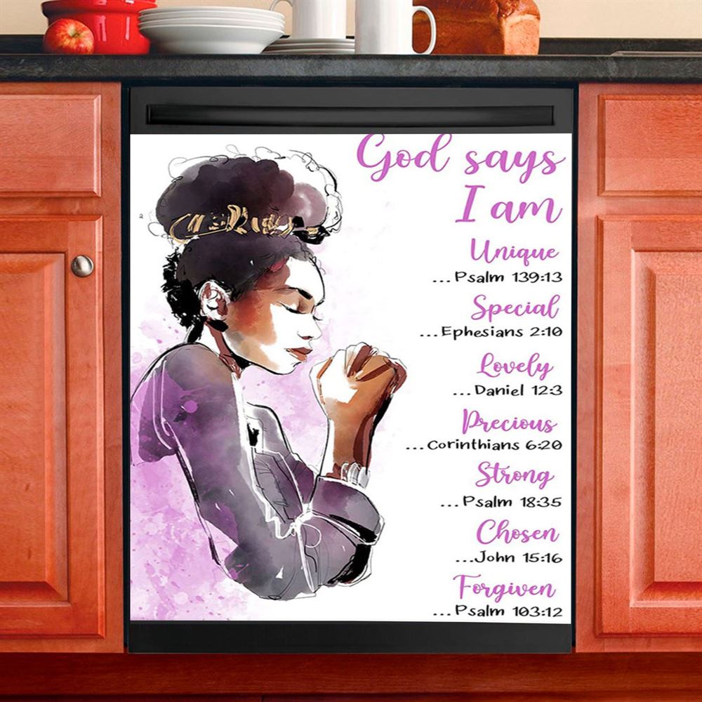 African American Women God Says I Am Dishwasher Cover, Motivational Dishwasher Magnet Cover For Black Girls Teens