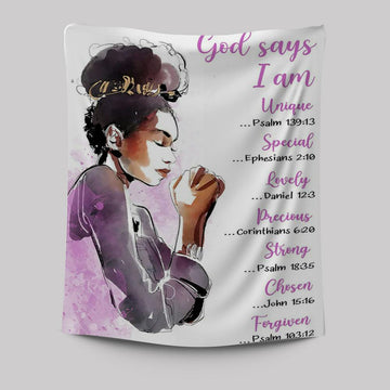 African American Women God Says I Am Tapestry Prints - Motivational Wall Art For Black Girls Teens