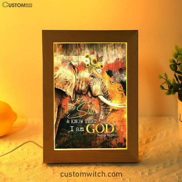 African Elephant Sunflower Be Still And Know That I Am God Frame Lamp Art - Christian Night Light - Bible Verse Wooden Lamp