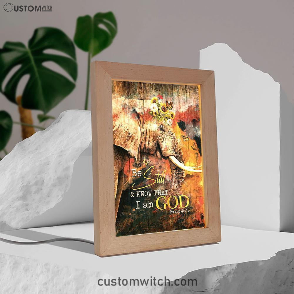 African Elephant Sunflower Be Still And Know That I Am God Frame Lamp Art - Christian Night Light - Bible Verse Wooden Lamp