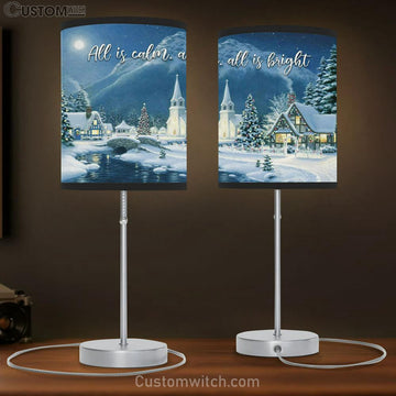 All Is Calm All Is Bright - Country Church Starry Night - Christmas Table Lamp Gift - Christian Bedroom Decor