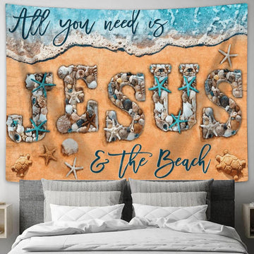 All You Need Is Jesus And The Beach Tapestry, Tapestries for Living Room Bedroom