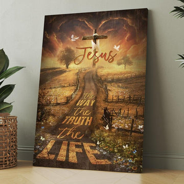 Amazing Farm, Pretty Sunset, Daisy Field, Jesus The Way, The Truth, The Life Canvas, Christmas Gift for Christian