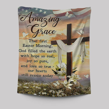 Amazing Grace Beautiful Cross Lily Flower Tapestry Wall Art - Bible Verse Tapestry Art - Inspirational Art -  Christian Indoor Wall Tapestries
