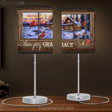 Amazing Grace Table Lamp Gift - Cardinal Birds - Christian Christmas Wall Decor - Christian Bedroom Decor