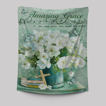 Amazing Grace Flower Cross Book Butterfly Tapestry Wall Art - Christian Wall Art Decor - Religious Tapestries Wall Hanging Prints