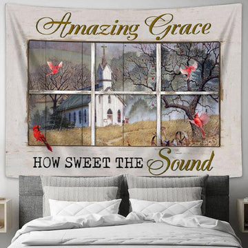 Amazing Grace How Sweet The Sound Farmhouse Style Tapestry Wall Art - Christian Wall Decor
