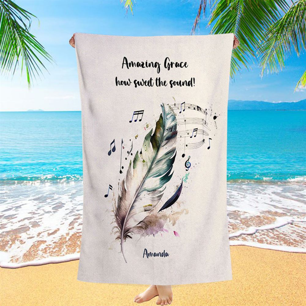 Amazing Grace How Sweet The Sound Personalized Beach Towel - Christian Beach Towel - Bible Verse Gift For Women Of God