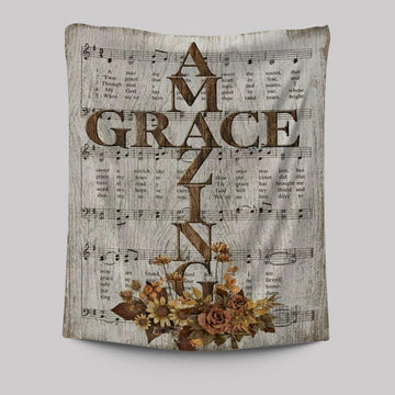 Amazing Grace Song Vintage Flower Jesus Cross Tapestry