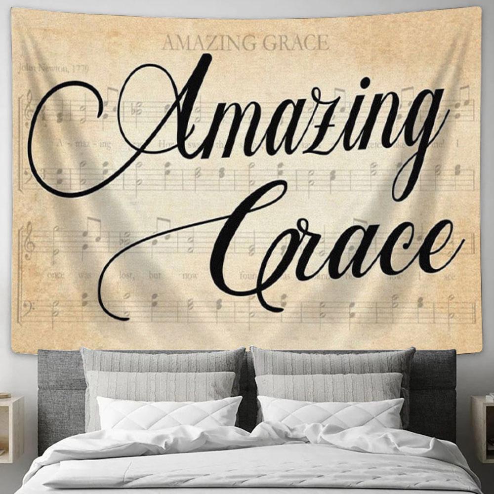 Amazing Grace Wall Art - Sheet Music Amazing Grace Farmhouse Tapestry Print - Christian Wall Decor
