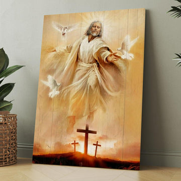 Amazing Jesus Painting, Pretty Dove Drawing, Orange Sunset Canvas, Christmas Gift for Christian
