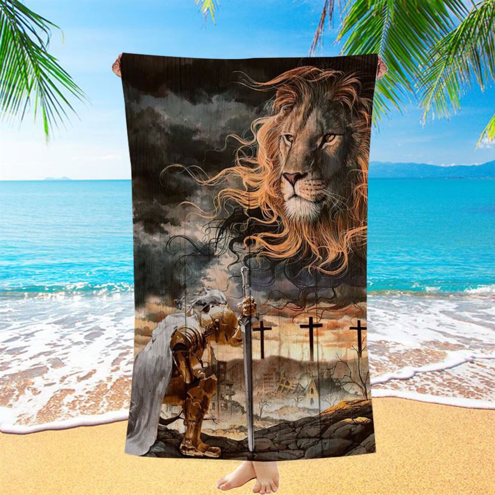 Amazing Lion, Stunning Sky, Warrior Painting, Lion Of Judah Beach Towel, Christian Beach Towel, Christian Gift, Gift For Women