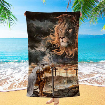 Amazing Lion, Stunning Sky, Warrior Painting, Lion Of Judah Beach Towel, Christian Beach Towel, Christian Gift, Gift For Women