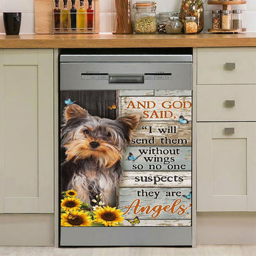 And God Saidy Little Yorkshire Terrier Sunflower Butterfly Dishwasher Cover, Bible Verse Dishwasher Magnet Cover, Christian Kitchen Decor
