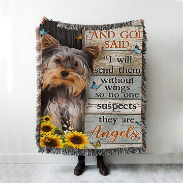 And God Saidy Little Yorkshire Terrier Sunflower Butterfly Woven Blanket Art - Bible Verse Throw Blanket - Christian Inspirational Boho Blanket
