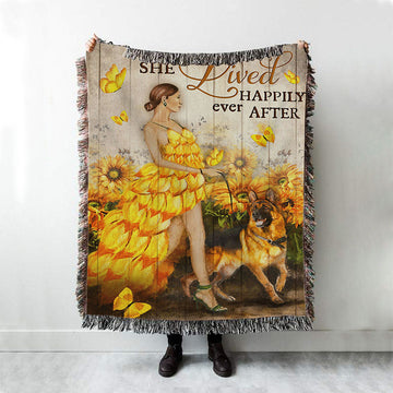 And She Lived Happily Ever After Beautiful Girl German Shepherd Woven Throw Blanket - Christian Throw Blanket Decor - Religious Woven Blanket Prints