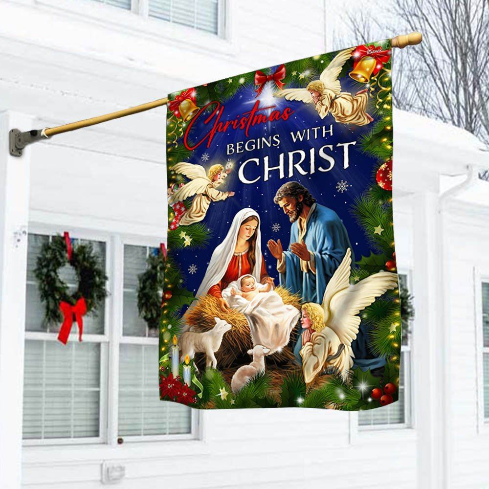 Angel Flag Christmas Begins With Christ Flag, Christian Christmas House Flag, Christmas Outdoor Decor Ideas