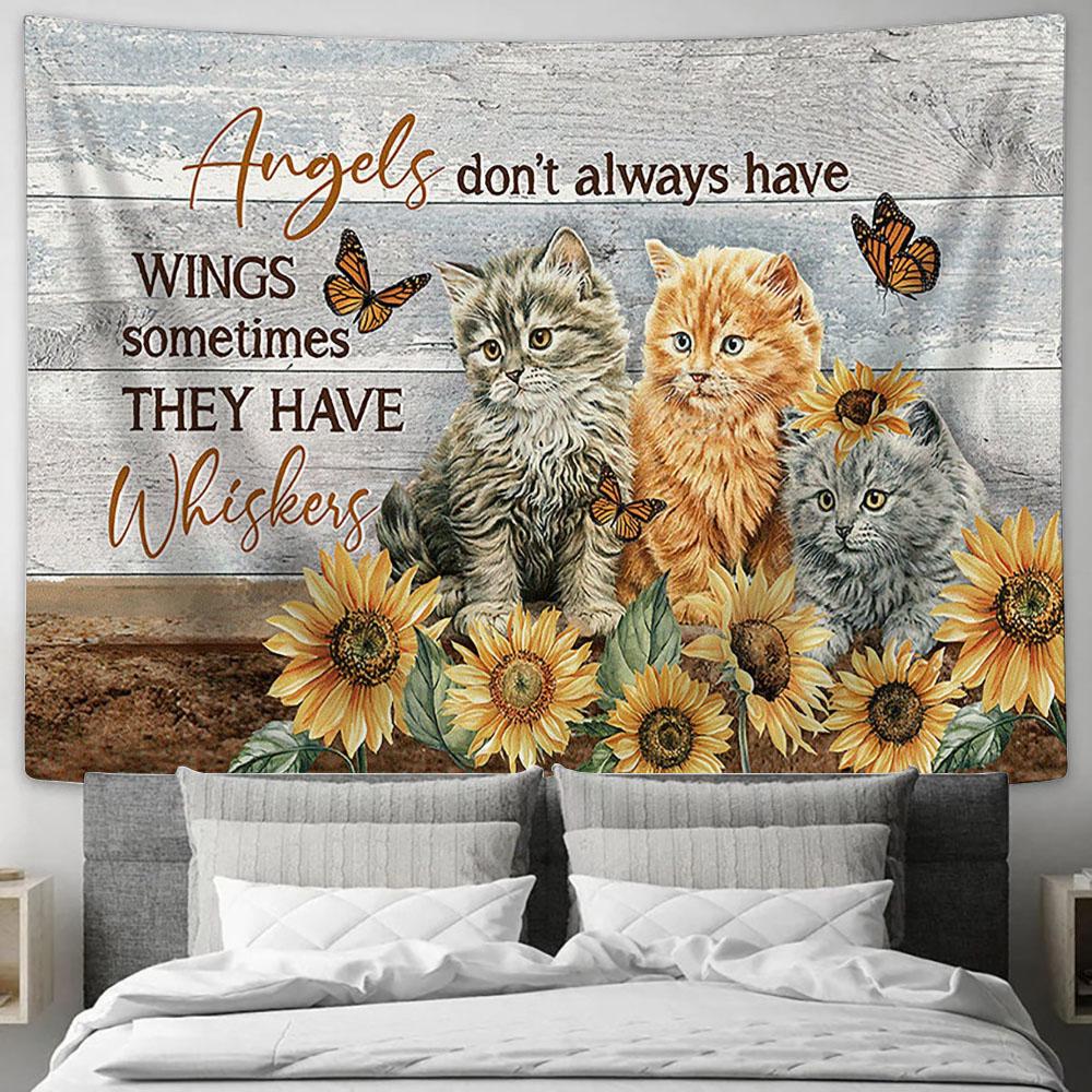Angels Don&#39;t Always Have Wings Cat Sunflower Field Tapestry Painting - Christian Wall Art - Gifts For Cat Lovers