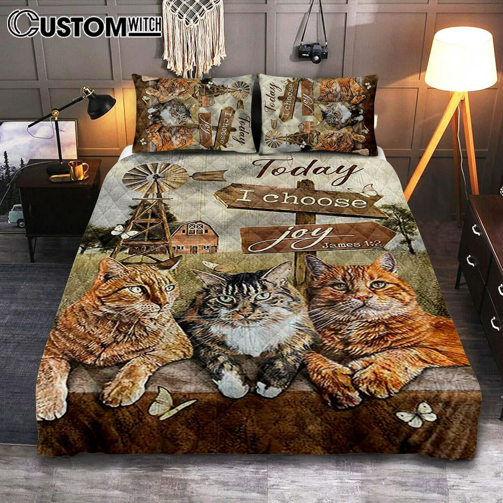 Angry Cat Windmill Today I Choose Joy Quilt Bedding Set Bedroom - Christian Quilt Bedding Set Prints - Bible Verse Quilt Bedding Set Art