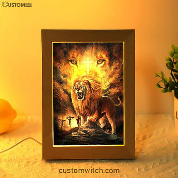 Angry Lion Of Judah Jesus On The Cross Frame Lamp Art - Christian Night Light - Bible Verse Wooden Lamp