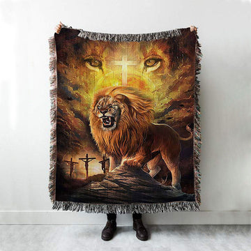 Angry Lion Of Judah Jesus On The Cross Woven Throw Blanket - Christian Woven Blanket Prints - Bible Verse Woven Blanket Art