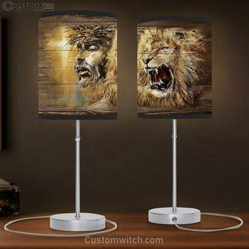 Angry Lion Stunning Jesus Face Table Lamp Gift - Bible Verse Table Lamp - Religious Bedroom Decor