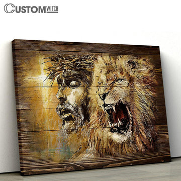 Angry Lion Stunning Jesus Face Canvas Wall Art - Bible Verse Canvas - Religious Prints