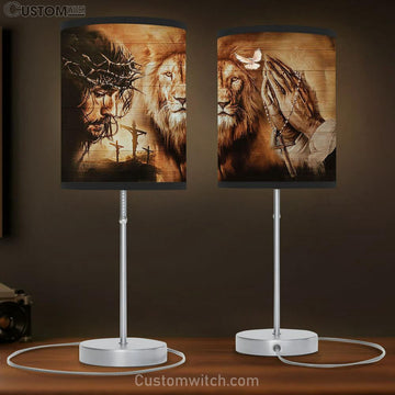 Angry Lion The Face Of Jesus Jesus On The Cross Pray For Healing Table Lamp Gift - Bible Verse Table Lamp - Religious Bedroom Decor