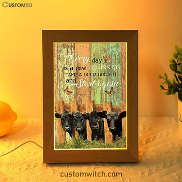 Angus Cow Everyday Is A New Beginning Frame Lamp Art - Christian Art - Bible Verse Art - Religious Home Decor
