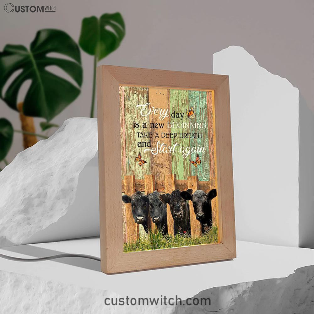 Angus Cow Everyday Is A New Beginning Frame Lamp Art - Christian Art - Bible Verse Art - Religious Home Decor