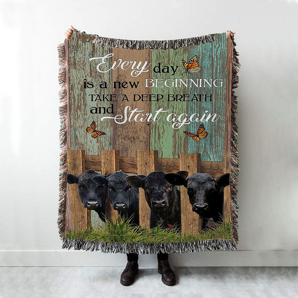 Angus Cow Everyday Is A New Beginning Woven Blanket Art - Christian Art - Bible Verse Throw Blanket - Religious Home Decor
