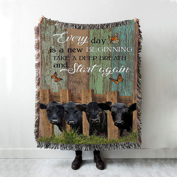 Angus Cow Everyday Is A New Beginning Woven Blanket Art - Christian Art - Bible Verse Throw Blanket - Religious Home Decor
