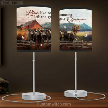 Angus Cow White Butterfly Live Like Someone Left The Gate Open Large Table Lamp - Christian Lamp Gift - Bible Verse Table Lamp Art