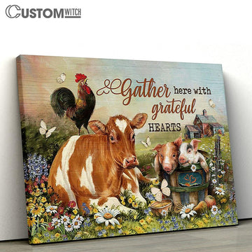 Animals Farm Gather Here With Grateful Hearts Canvas Wall Art - Bible Verse Canvas - Religious Prints