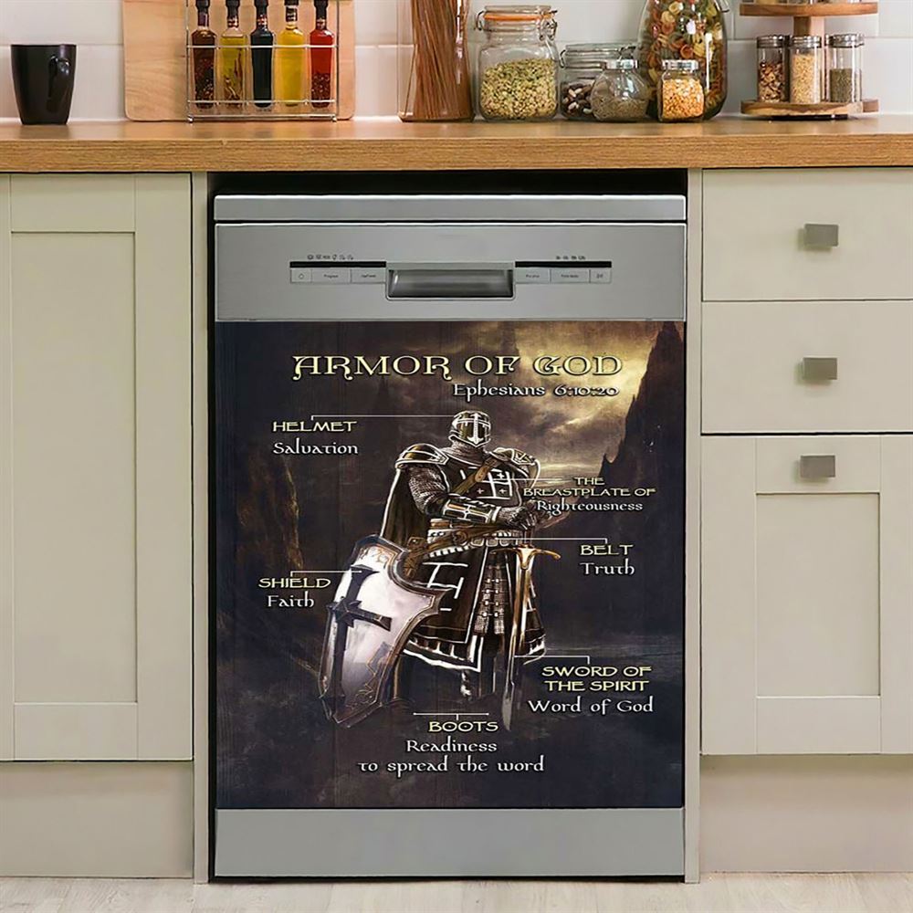 Armor Of God The Knight Of God Warrior Painting Under The Command Of God Dishwasher Cover, Christian Dishwasher Magnet Cover