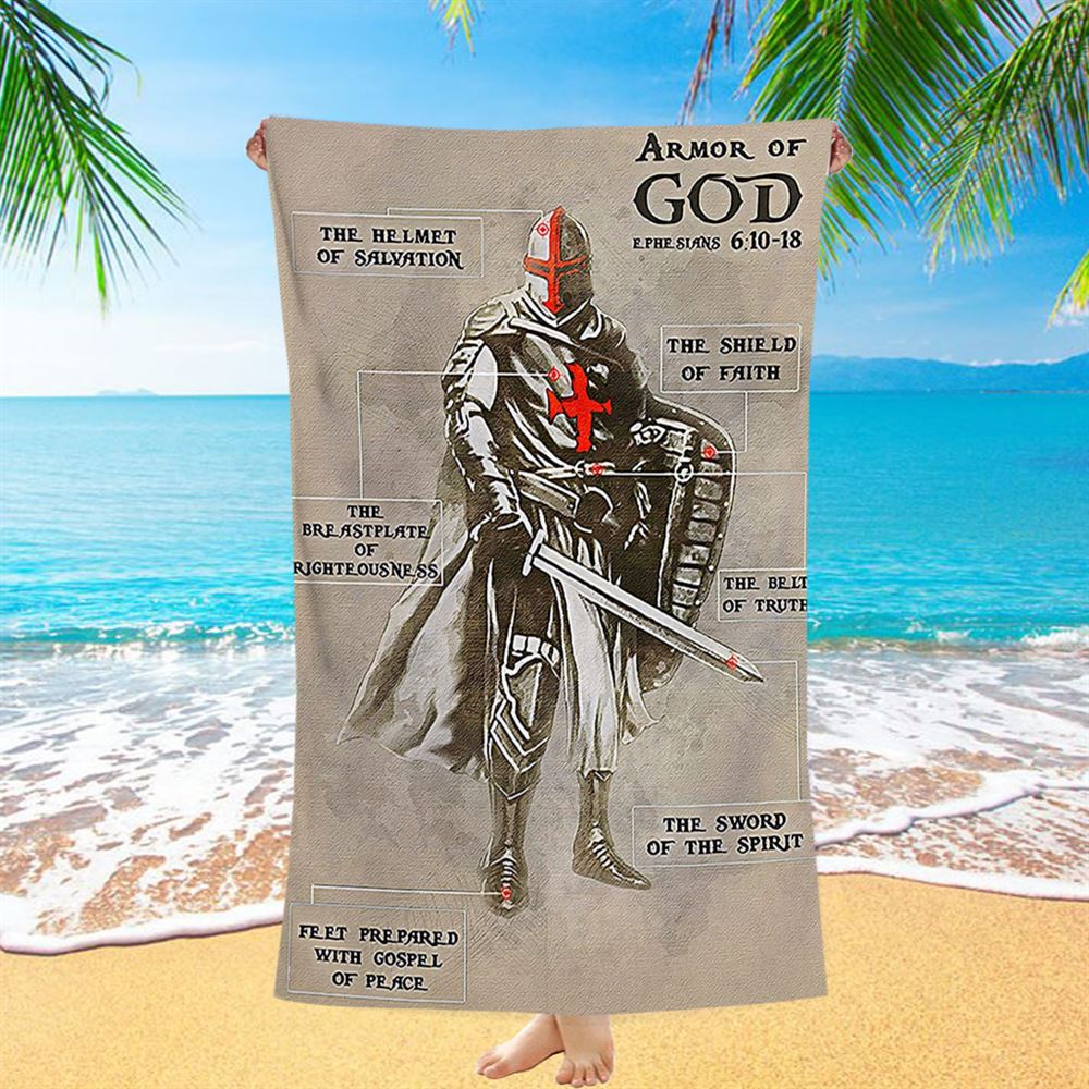 Armor Of God Warrior Jesus Faith Christian Beach Towel - Christian Beach Towel - Religious Art