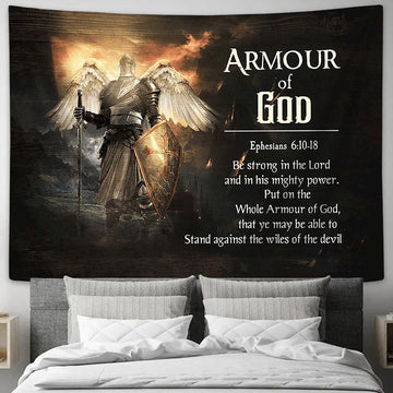 Armour of God The knight with wings Tapestry Wall Art - Bible Verse Tapestry - Religious Tapestry Wall Hanging