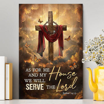 As For Me And My House Big Cross Butterfly Canvas Art - Christian Art - Bible Verse Wall Art - Religious Home Decor