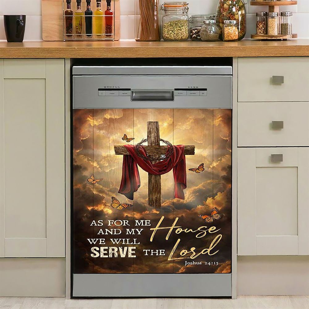 As For Me And My House Big Cross Butterfly Dishwasher Cover, Christian Dishwasher Magnet Cover, Bible Verse Kitchen Decor