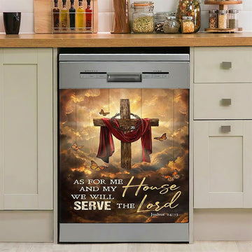 As For Me And My House Big Cross Butterfly Dishwasher Cover, Christian Dishwasher Magnet Cover, Bible Verse Kitchen Decor