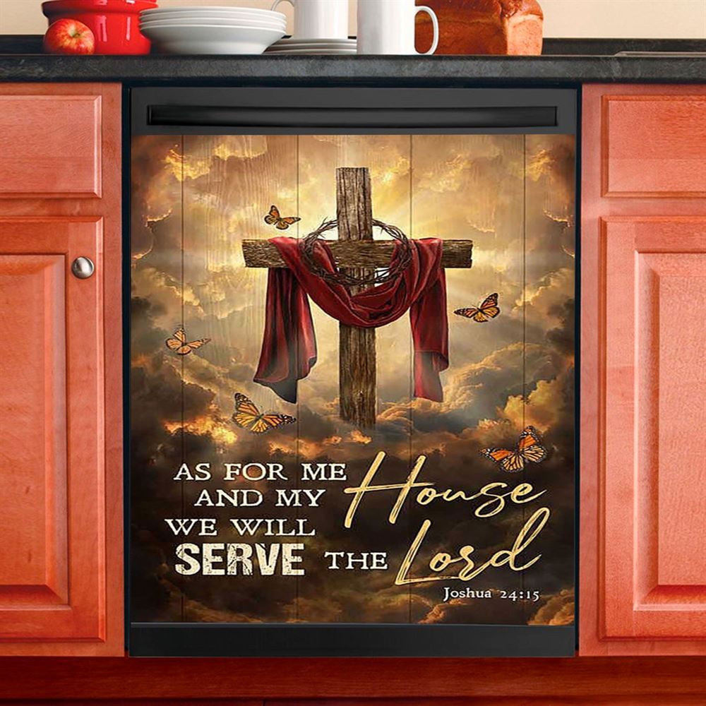 As For Me And My House Big Cross Butterfly Dishwasher Cover, Christian Dishwasher Magnet Cover, Bible Verse Kitchen Decor